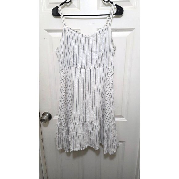 Old Navy White & Blue Striped Sleeveless Summer Dress Size L Lightweight Smocked - Picture 2 of 7